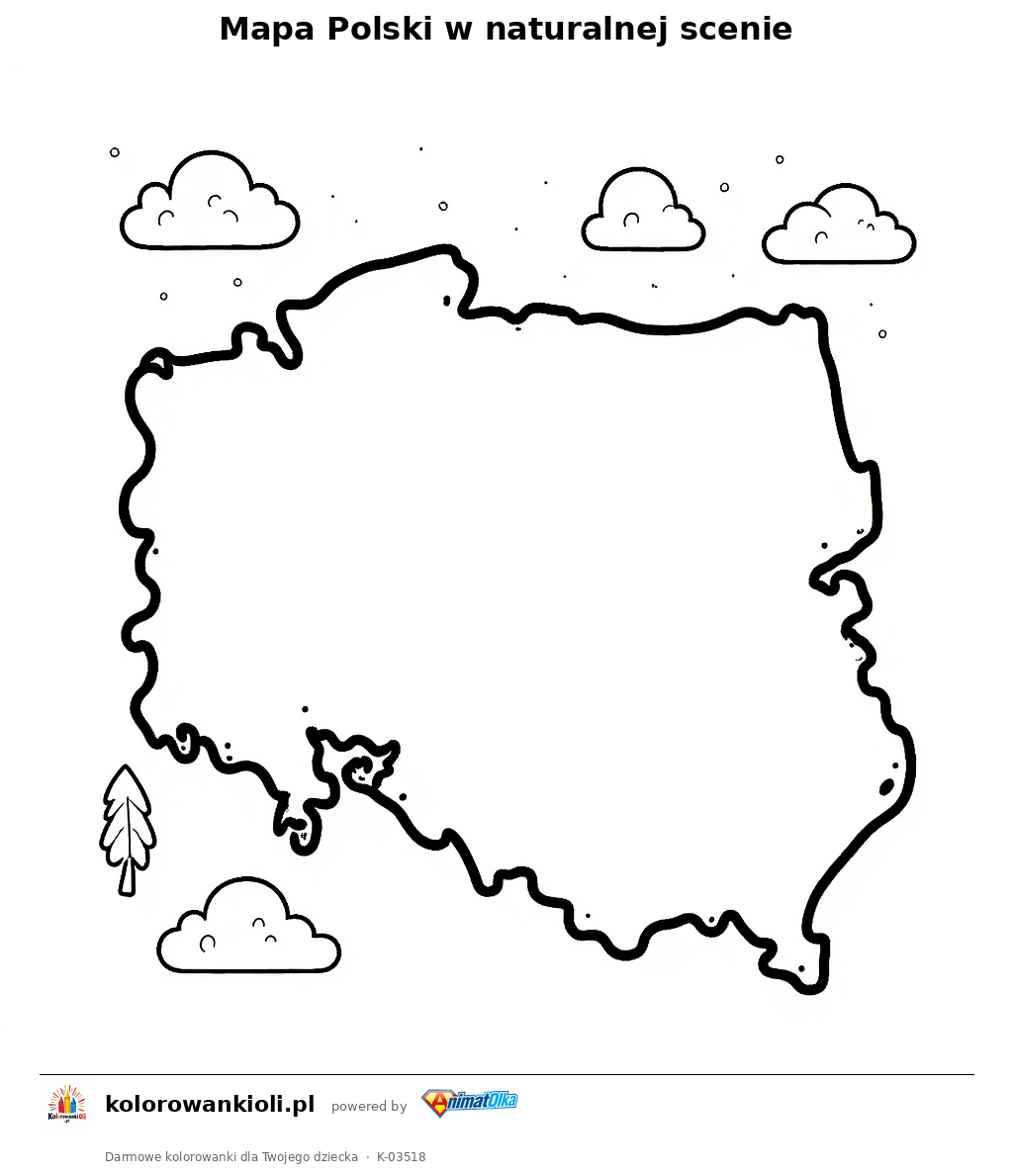 Kolorowanka — Mapa Polski w naturalnej scenie