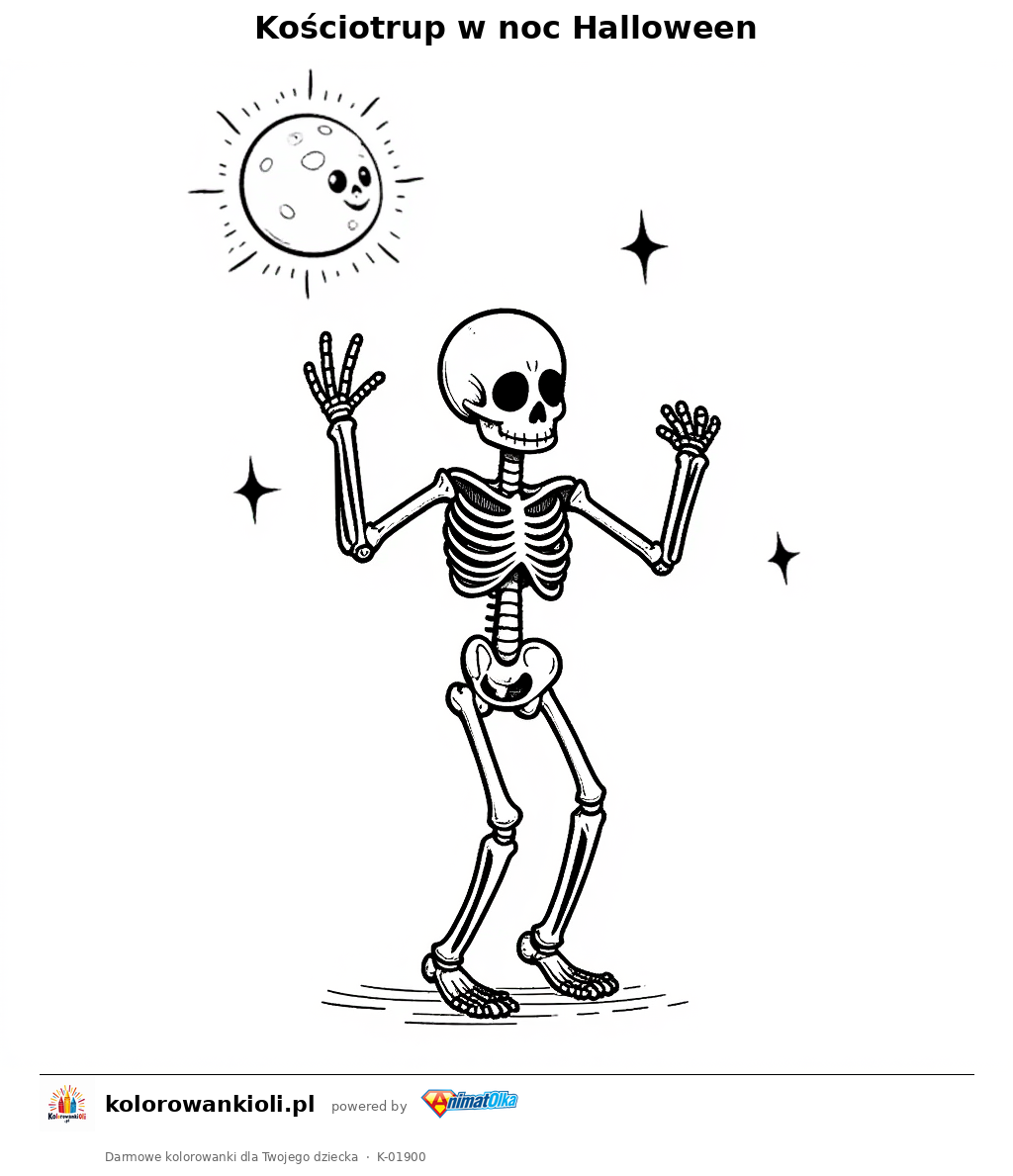 Kolorowanka — Kościotrup w noc Halloween