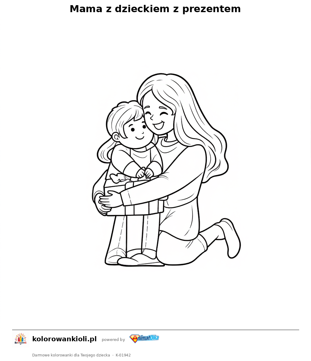 Kolorowanka — Mama z dzieckiem z prezentem