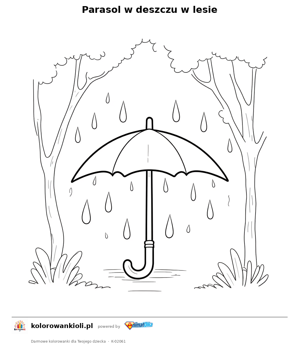 Kolorowanka — Parasol w deszczu w lesie