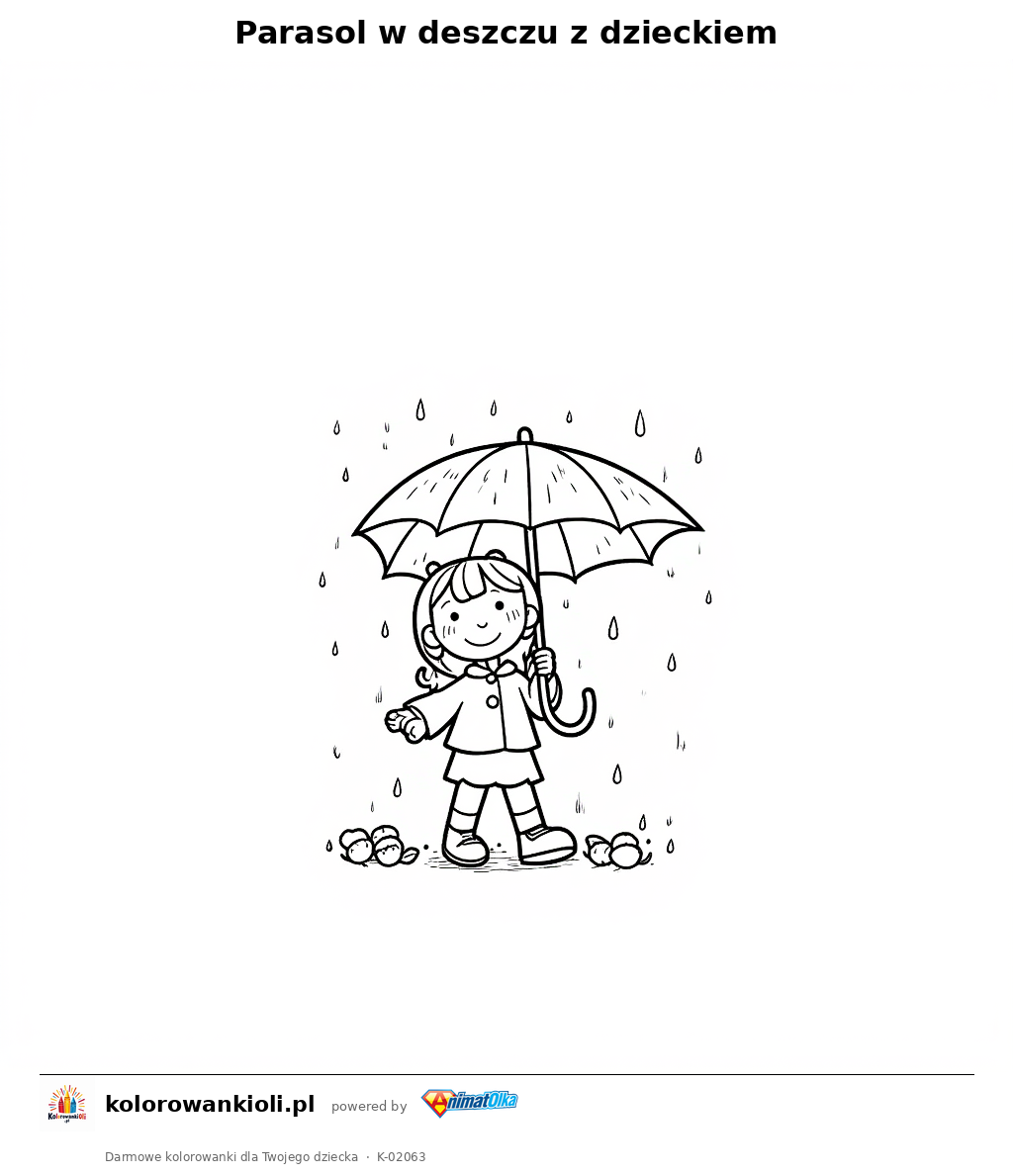 Kolorowanka — Parasol w deszczu z dzieckiem