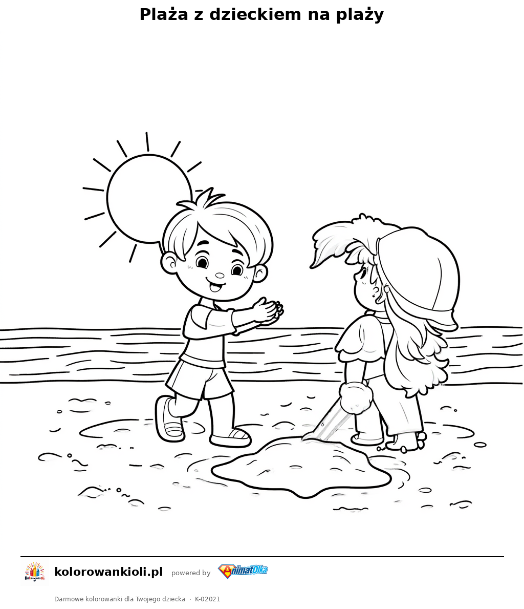 Kolorowanka — Plaża z dzieckiem na plaży
