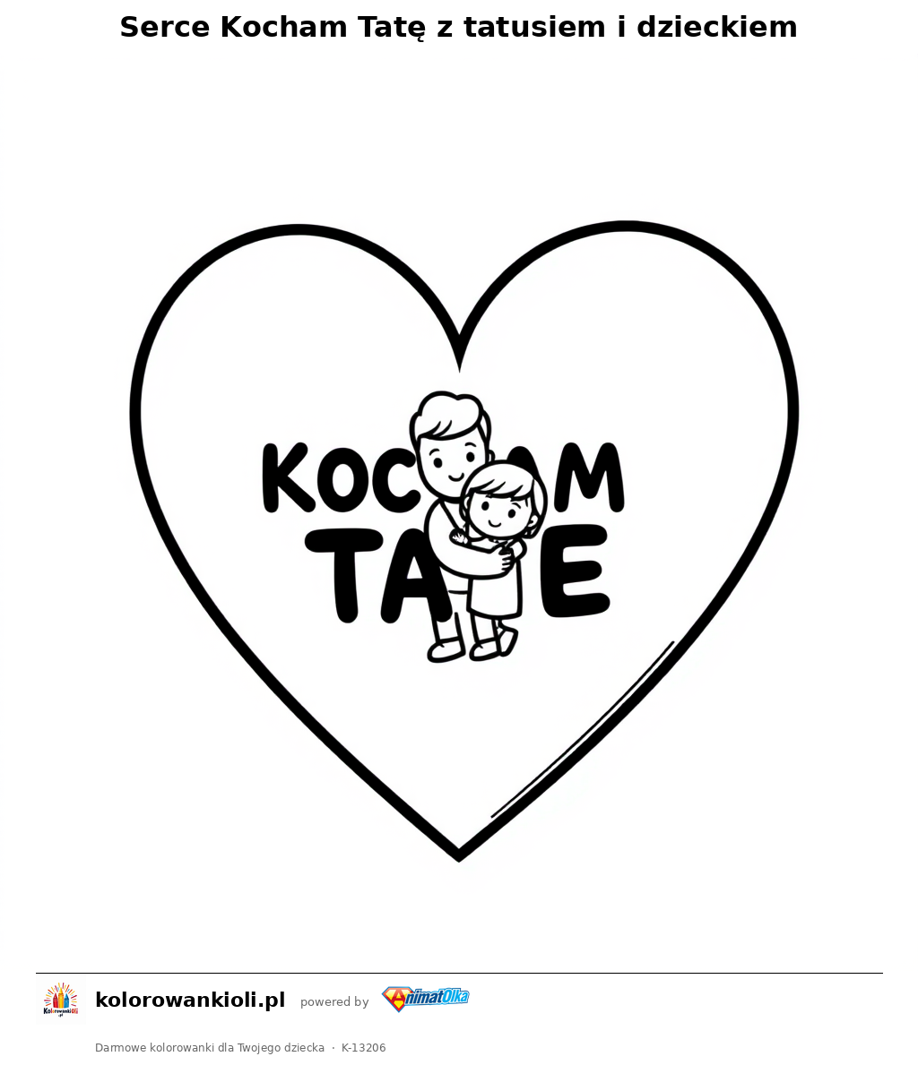 Serce Kocham Tate z tatusiem i dzieckiem — kolorowanka do wydruku dla dzieci