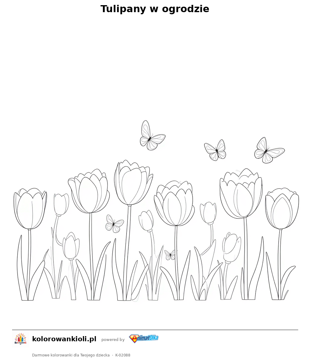 Kolorowanka — Tulipany w ogrodzie