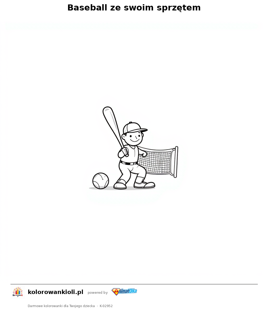 Kolorowanka — Baseball ze swoim sprzętem