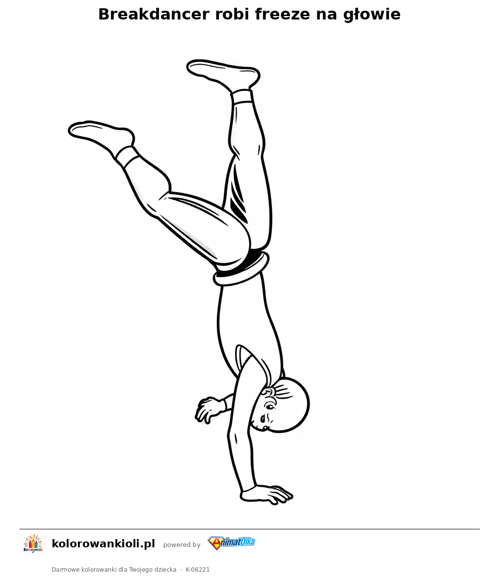 Breakdancer robi freeze na głowie — kolorowanka do wydruku dla dzieci