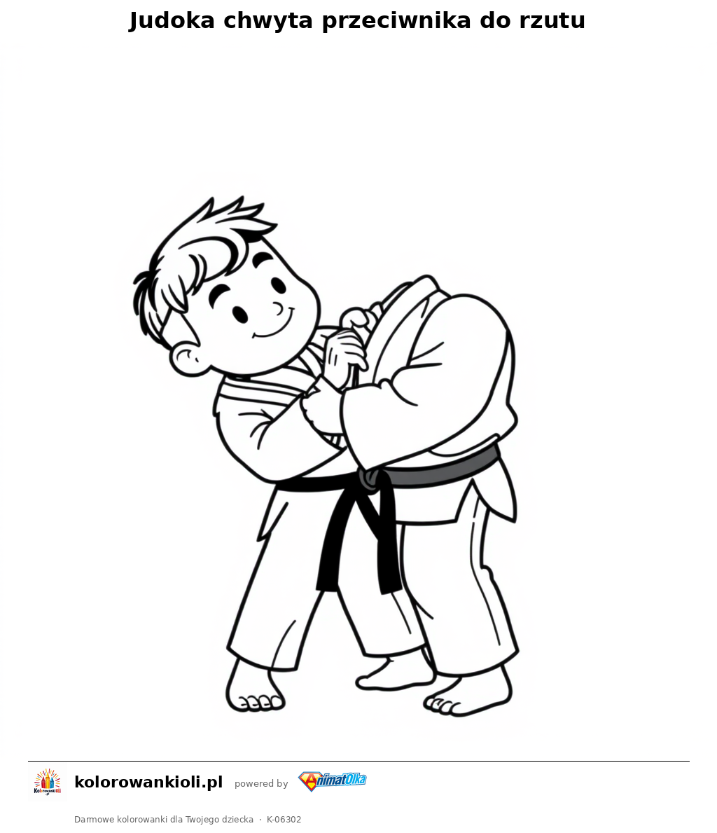 Judoka chwyta przeciwnika do rzutu — kolorowanka do wydruku dla dzieci