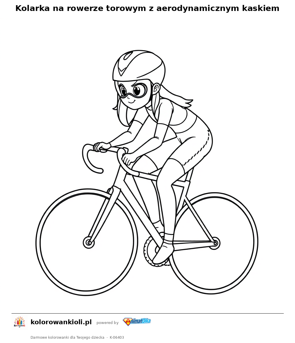 Kolarka na rowerze torowym z aerodynamicznym kaskiem — kolorowanka do wydruku dla dzieci