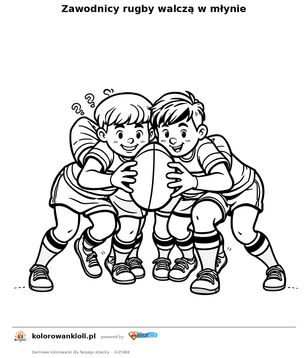 Zawodnicy rugby walczą w młynie — kolorowanka do wydruku dla dzieci