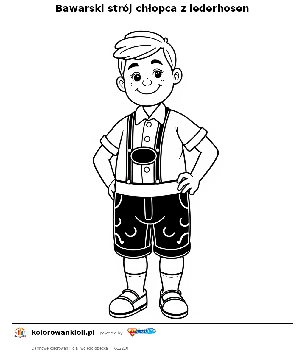 Bawarski strój chłopca z lederhosen — kolorowanka do wydruku dla dzieci