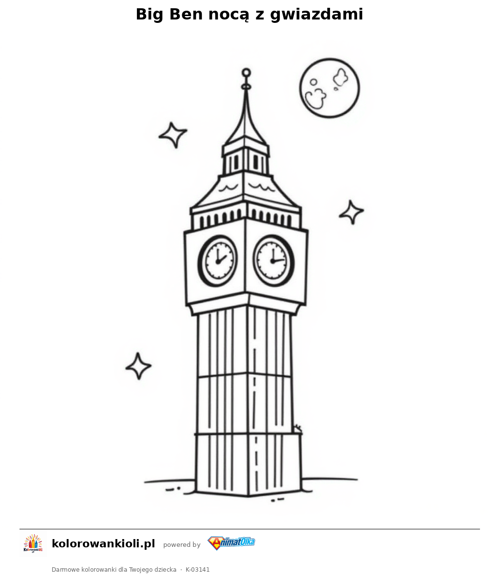 Kolorowanka — Big Ben nocą z gwiazdami