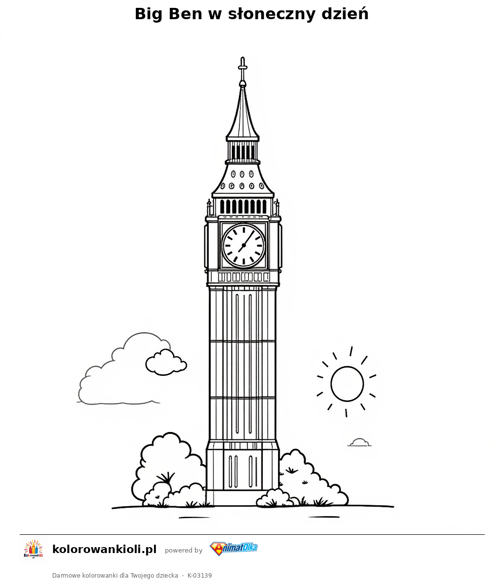 Kolorowanka — Big Ben w słoneczny dzień