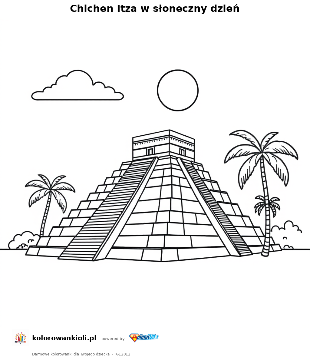Chichen Itza w słoneczny dzień — kolorowanka do wydruku dla dzieci