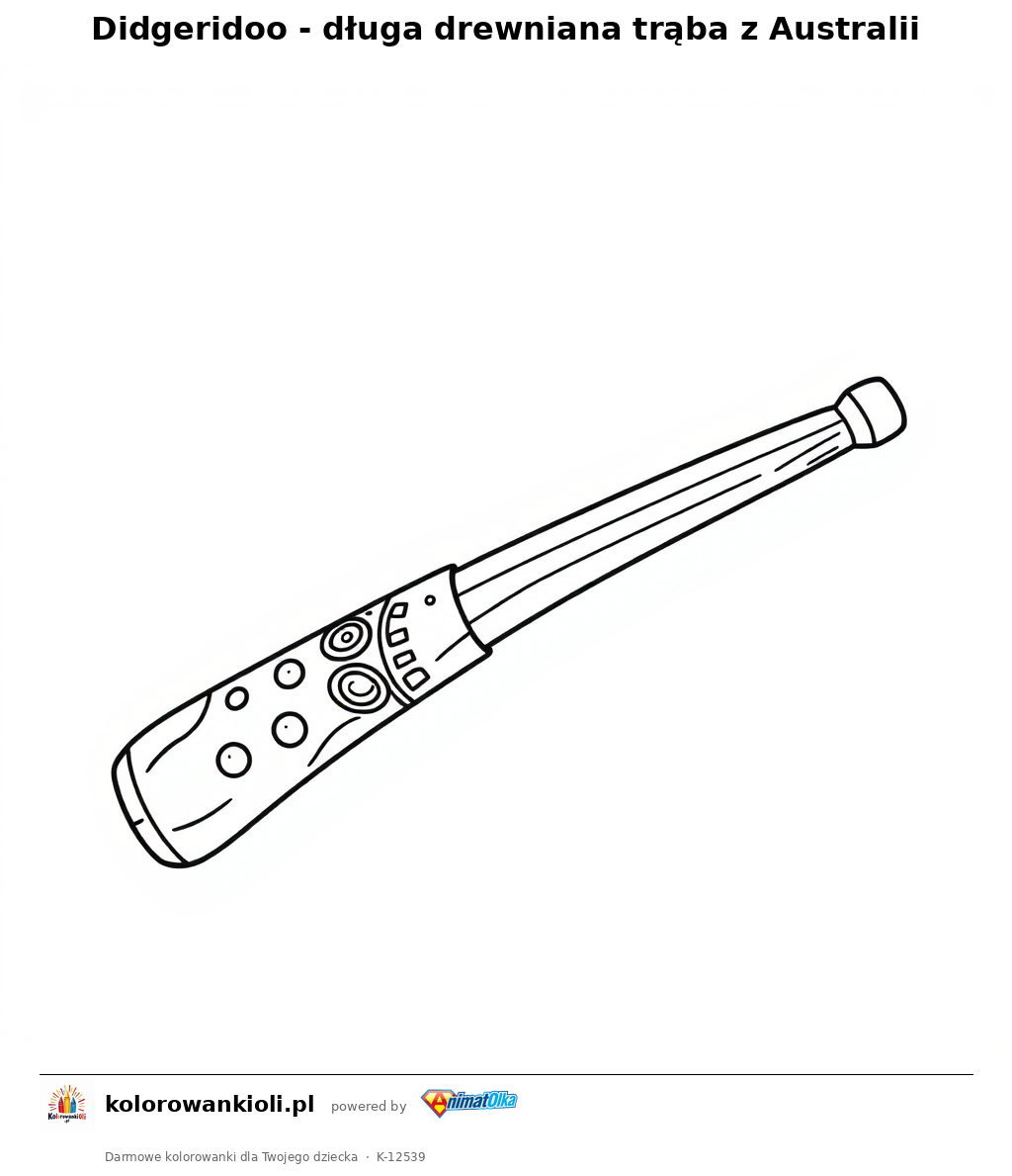 Didgeridoo - dluga drewniana traba z Australii — kolorowanka do wydruku dla dzieci