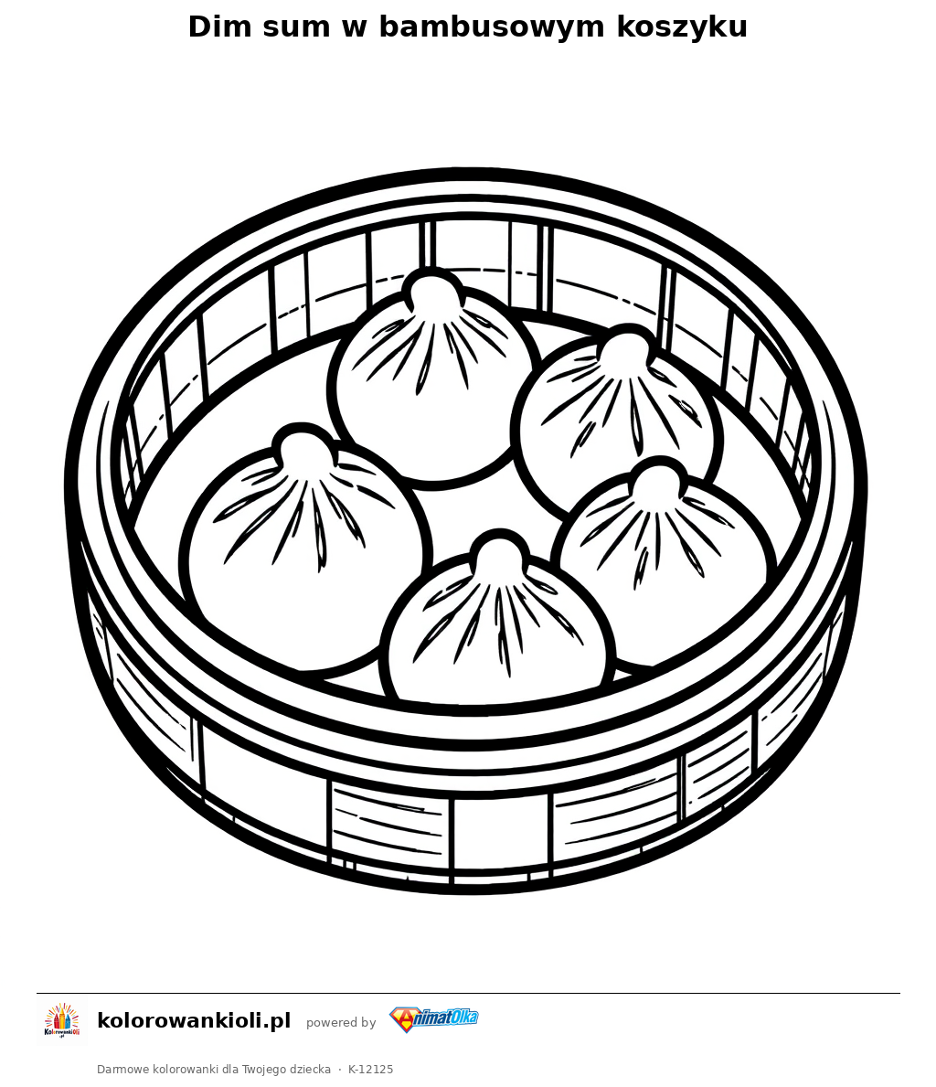 Dim sum w bambusowym koszyku — kolorowanka do wydruku dla dzieci