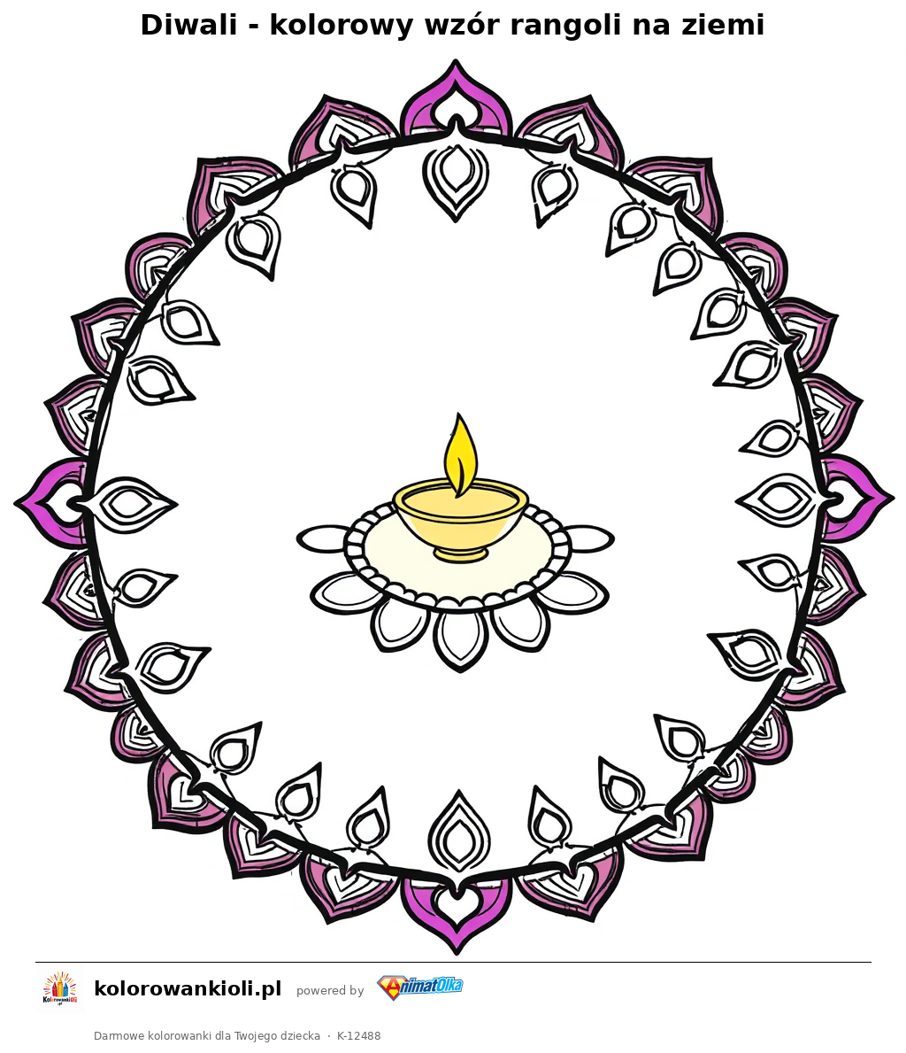 Diwali - kolorowy wzor rangoli na ziemi — kolorowanka do wydruku dla dzieci