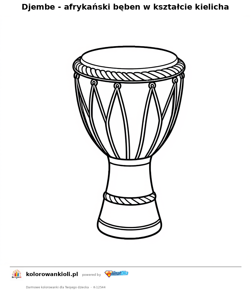 Djembe - afrykanski beben w ksztalcie kielicha — kolorowanka do wydruku dla dzieci