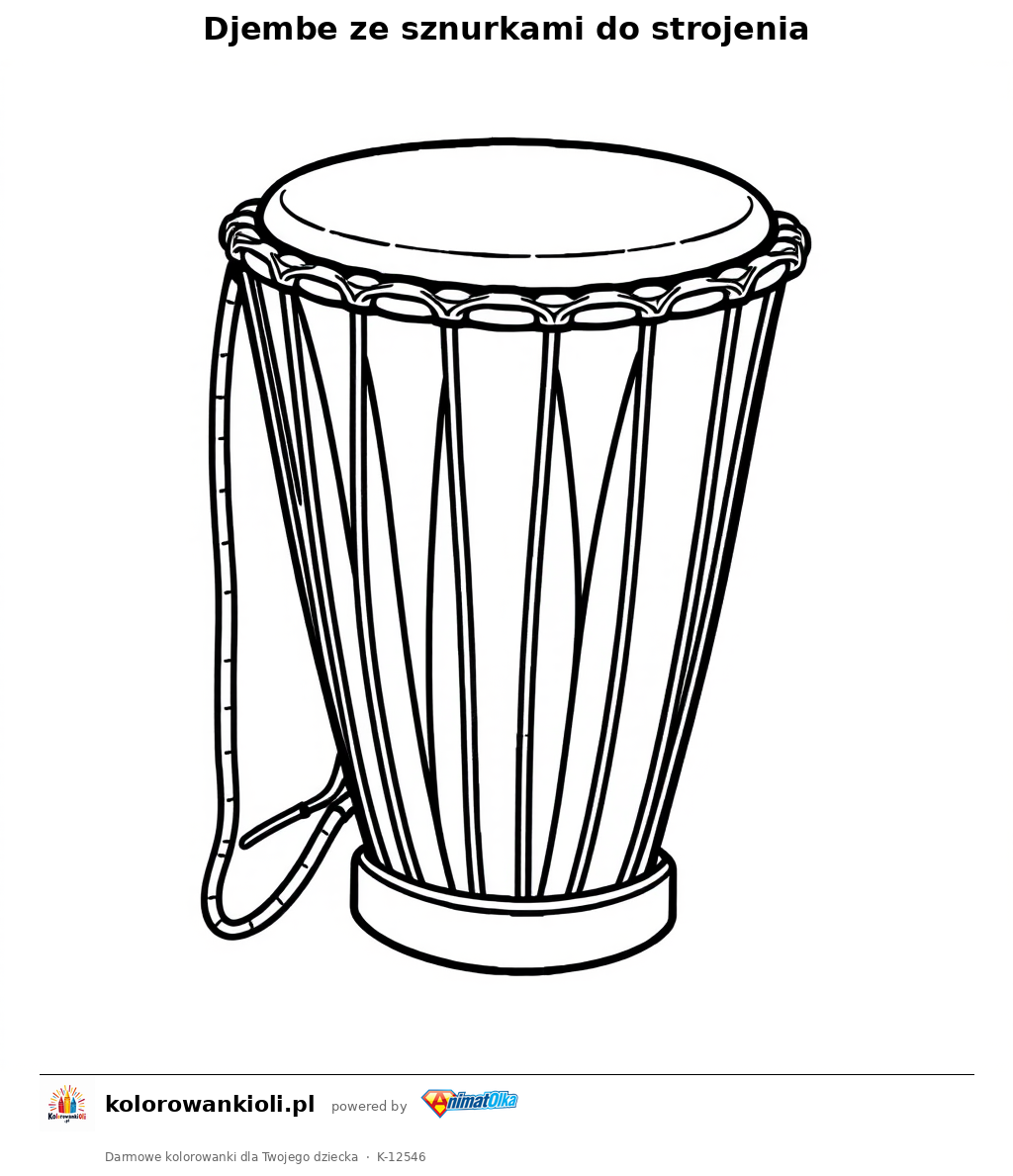 Djembe ze sznurkami do strojenia — kolorowanka do wydruku dla dzieci