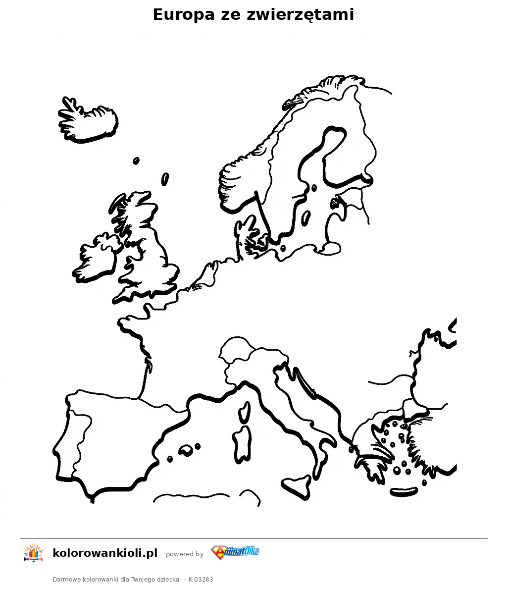 Kolorowanka — Europa ze zwierzętami