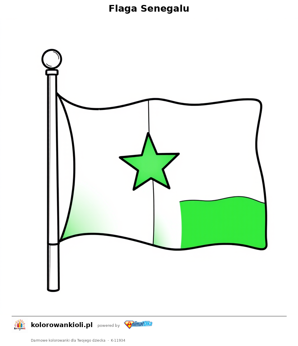 Flaga Senegalu — kolorowanka do wydruku dla dzieci