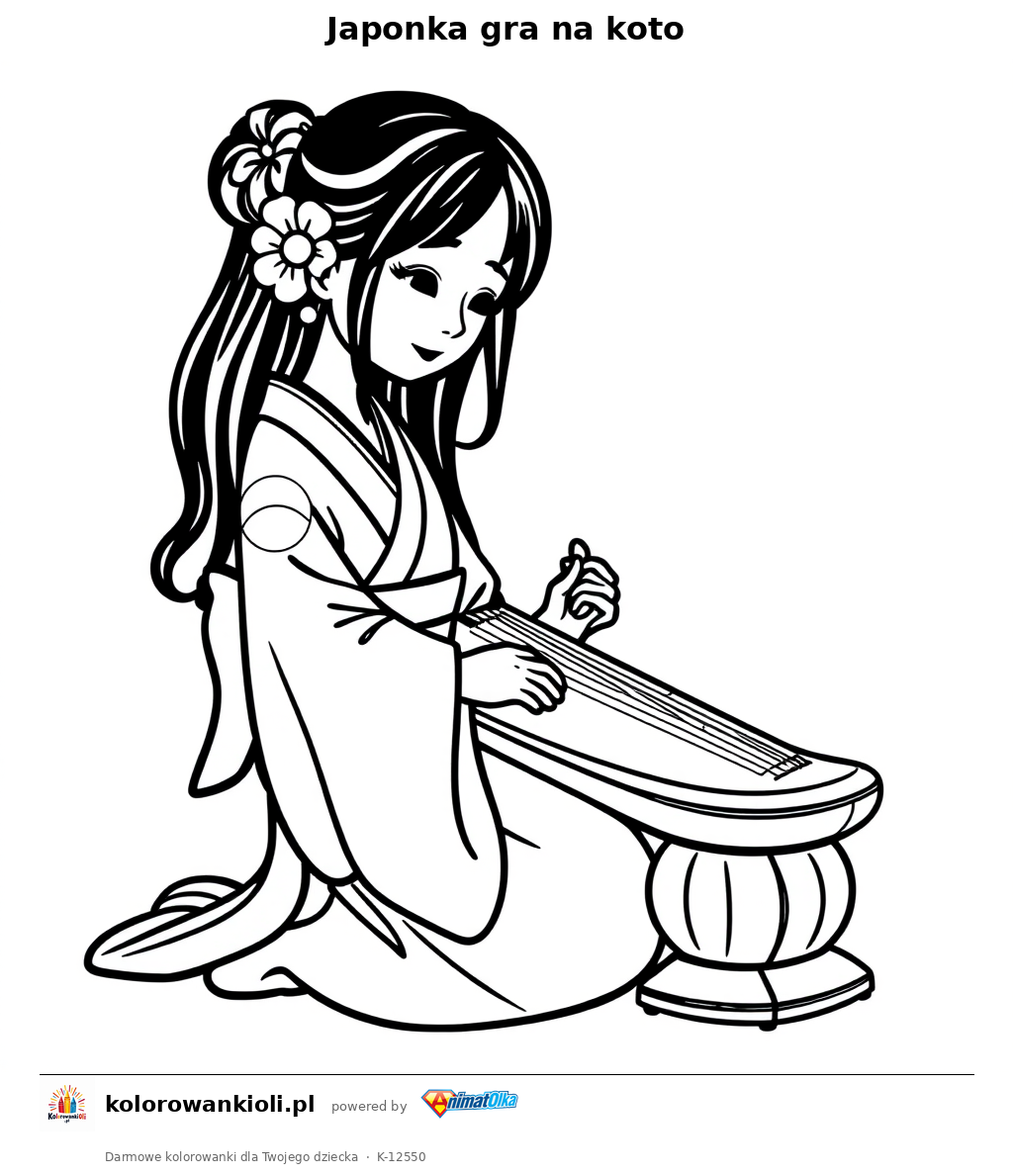 Japonka gra na koto — kolorowanka do wydruku dla dzieci