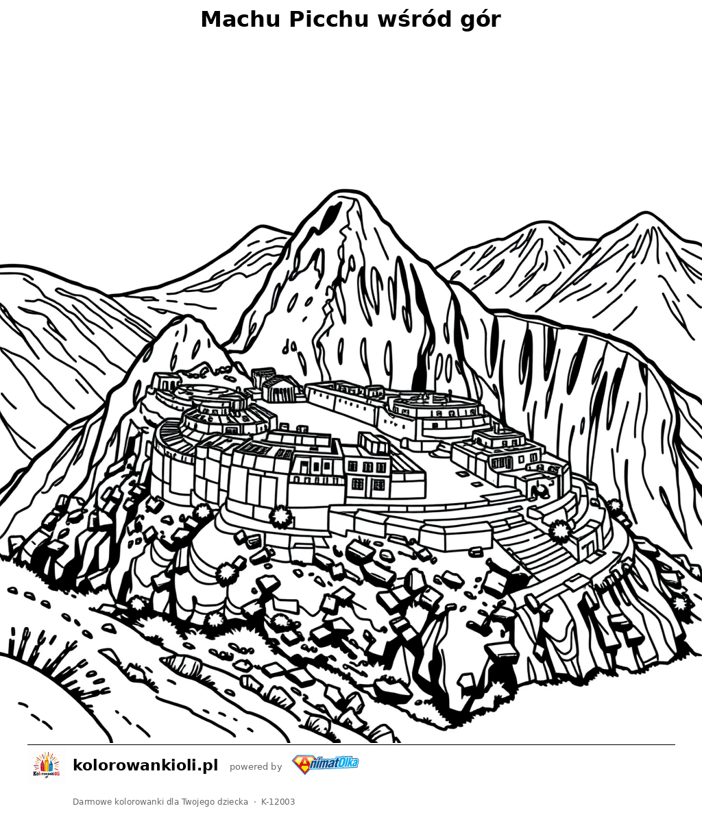 Machu Picchu wśród gór — kolorowanka do wydruku dla dzieci