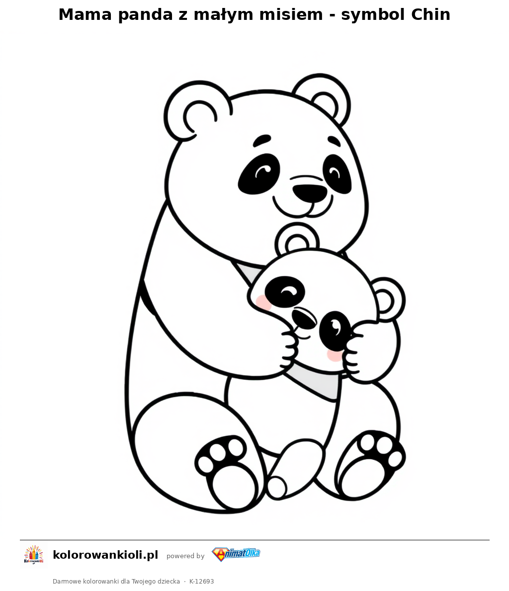 Mama panda z malym misiem - symbol Chin — kolorowanka do wydruku dla dzieci