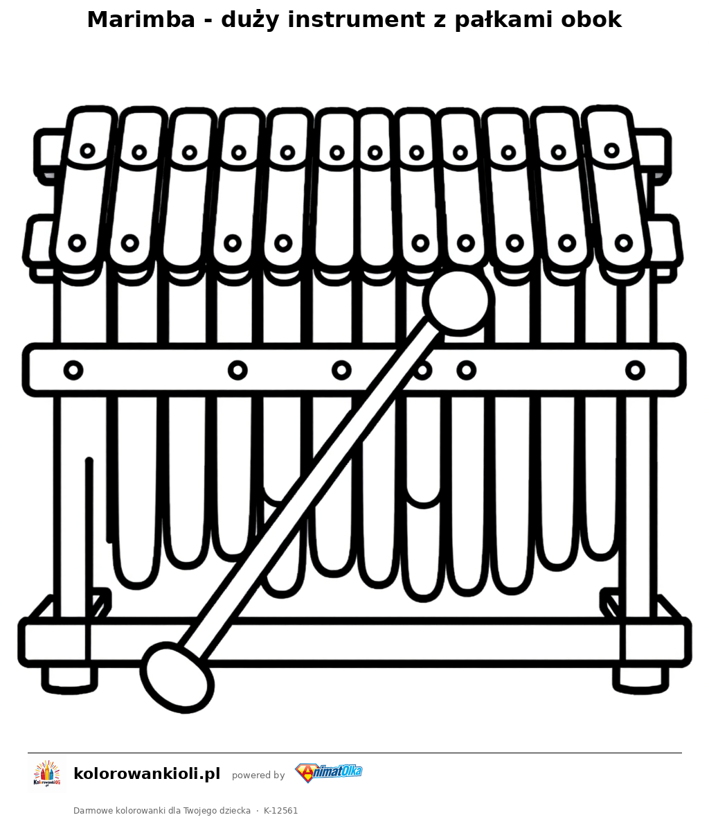 Marimba - duzy instrument z palkami obok — kolorowanka do wydruku dla dzieci