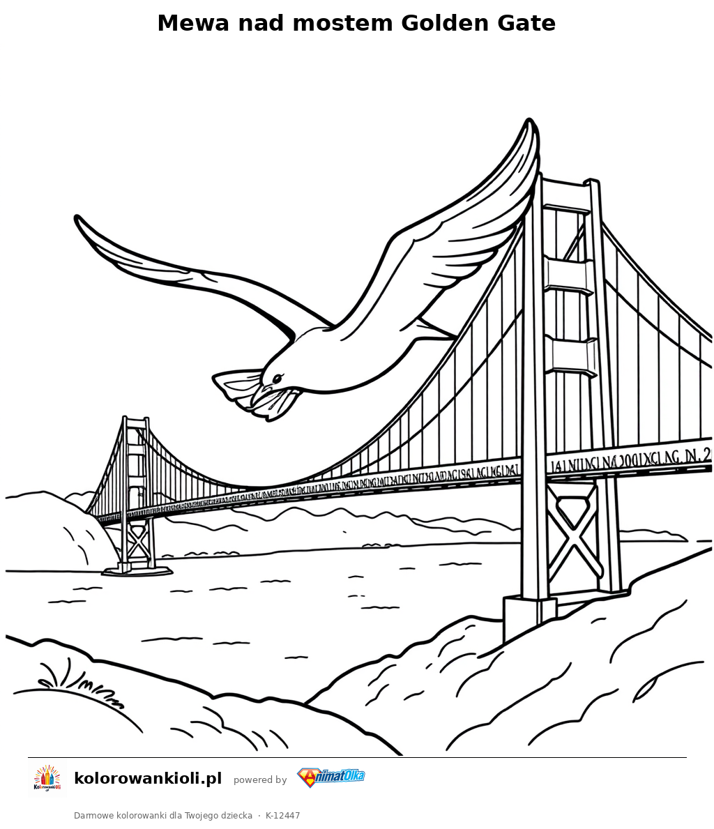 Mewa nad mostem Golden Gate — kolorowanka do wydruku dla dzieci
