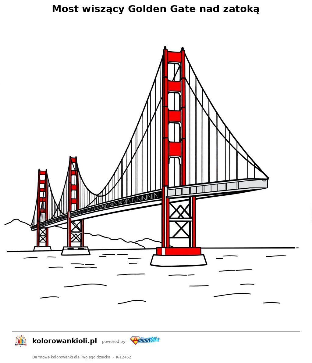 Most wiszacy Golden Gate nad zatoka — kolorowanka do wydruku dla dzieci