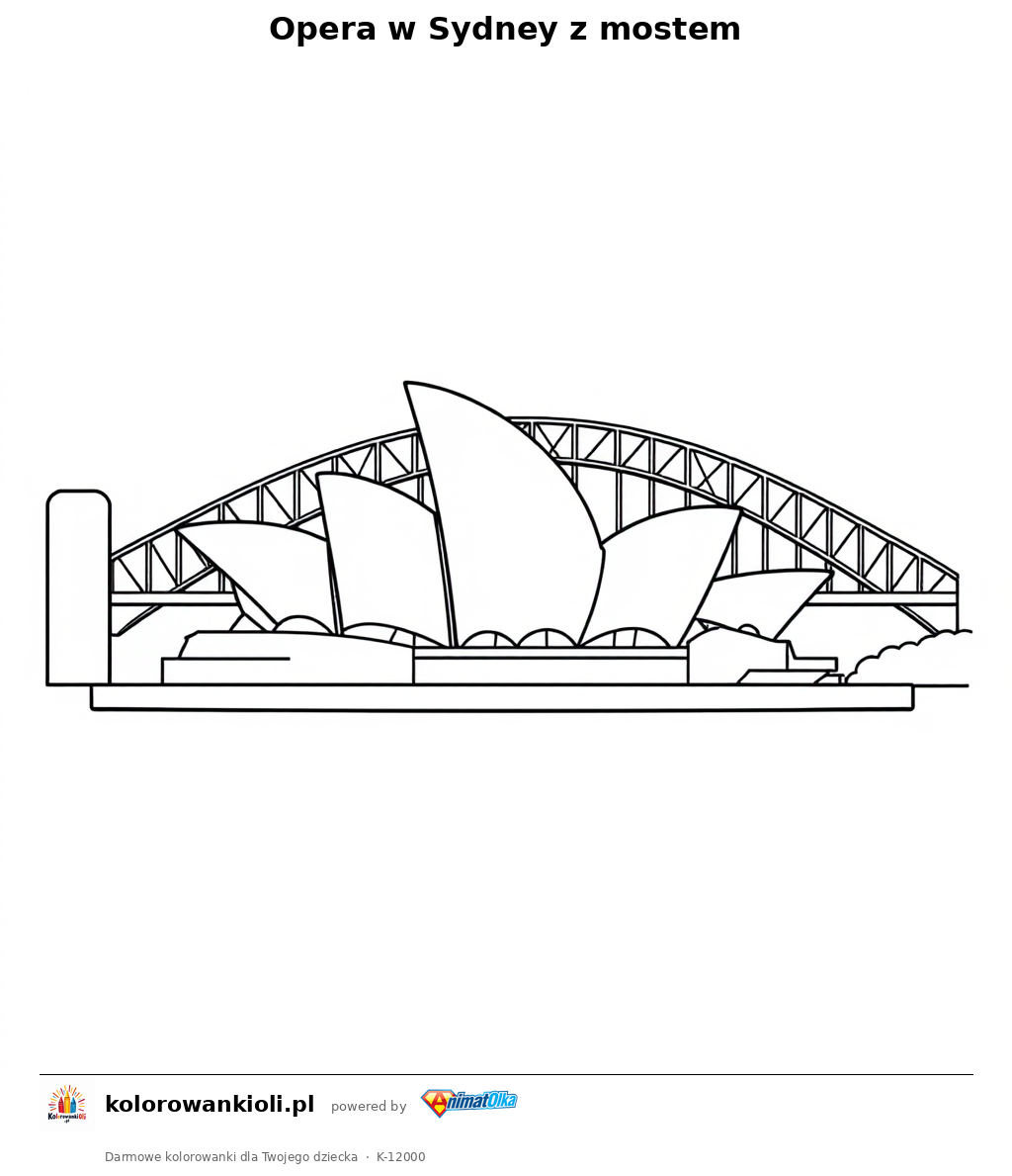 Opera w Sydney z mostem — kolorowanka do wydruku dla dzieci