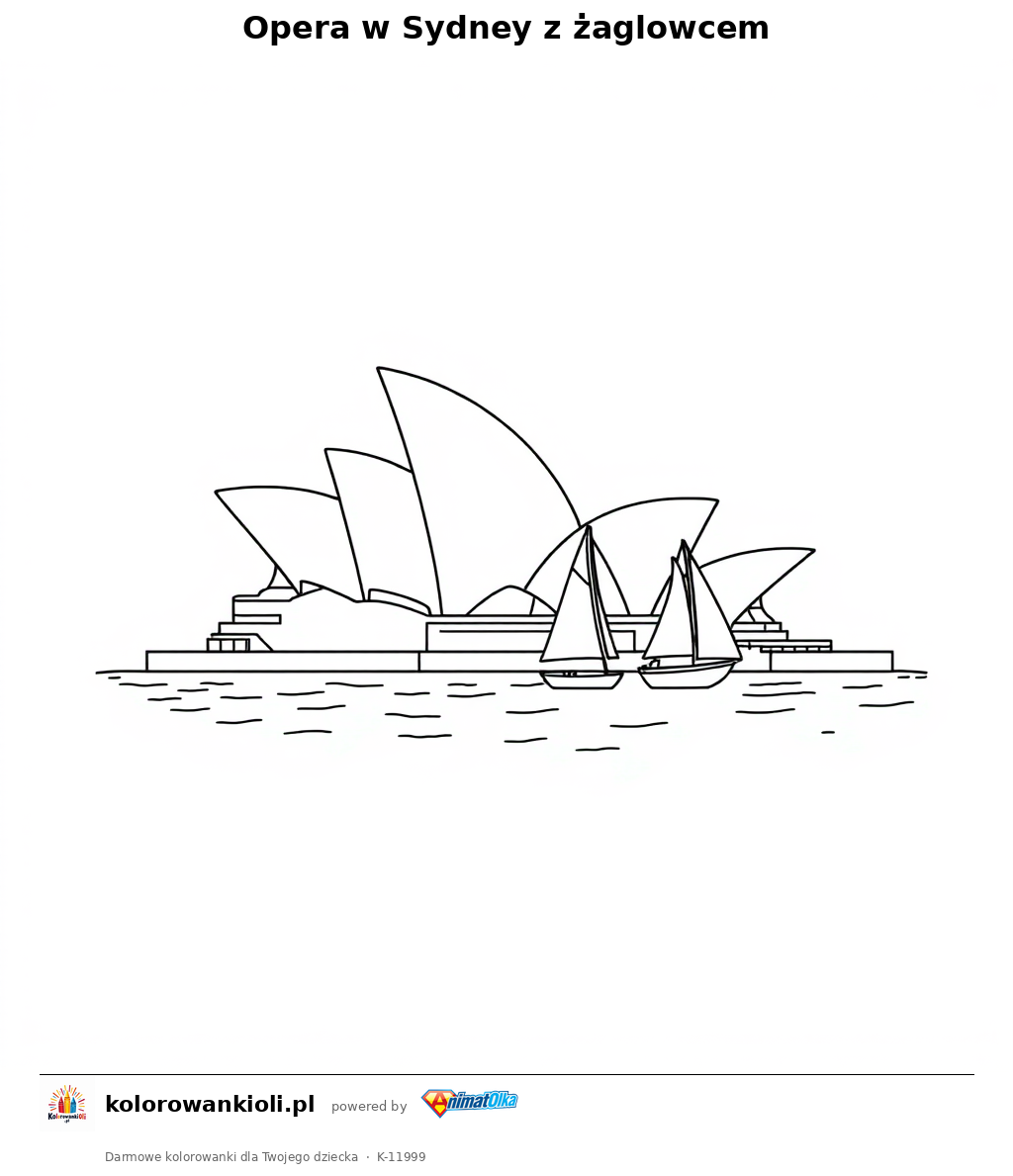 Opera w Sydney z żaglowcem — kolorowanka do wydruku dla dzieci