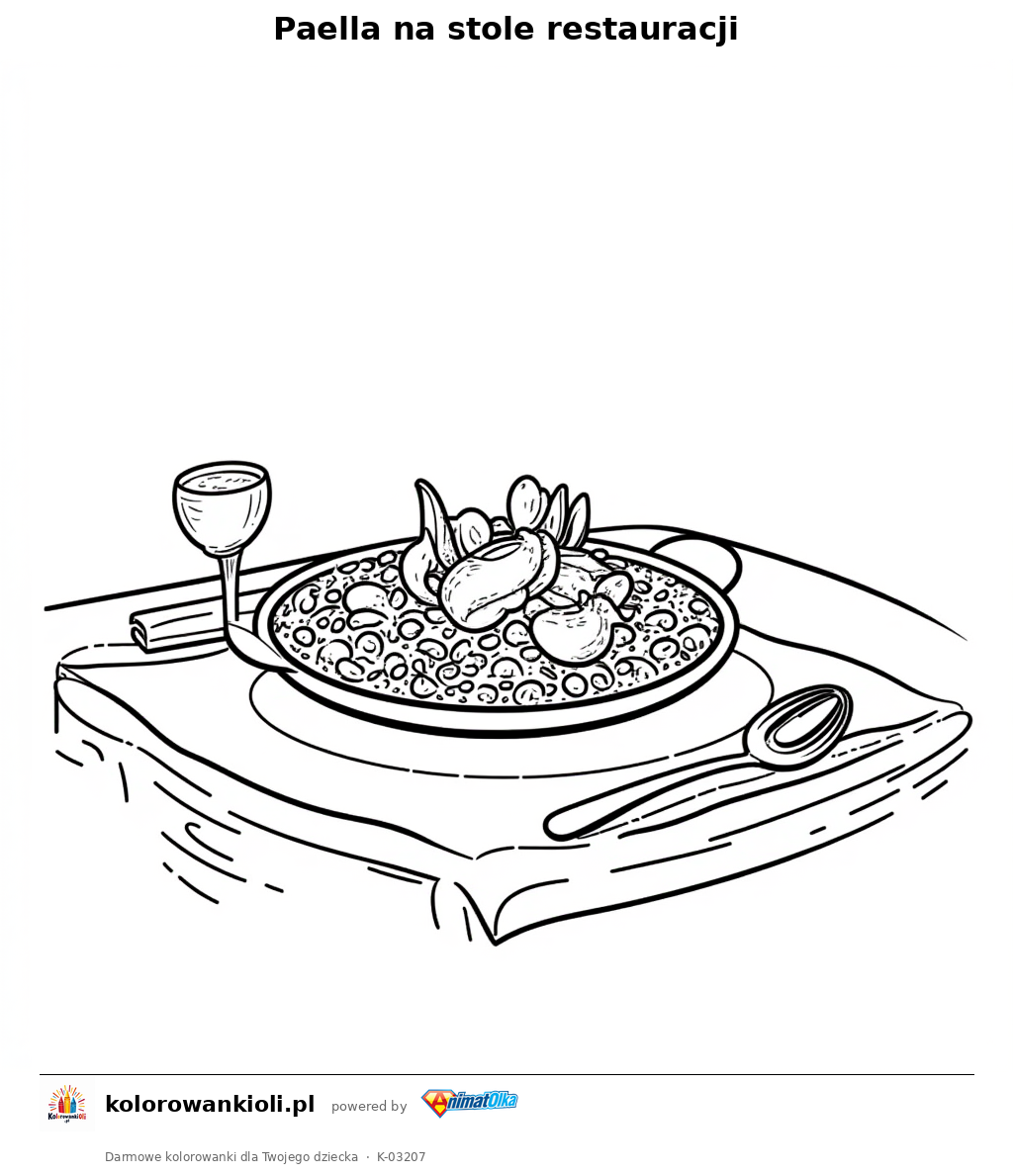 Kolorowanka — Paella na stole restauracji