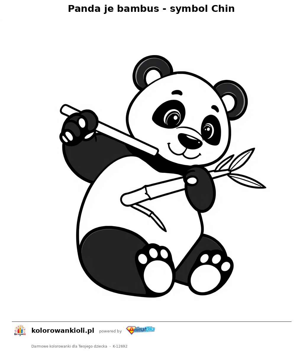 Panda je bambus - symbol Chin — kolorowanka do wydruku dla dzieci