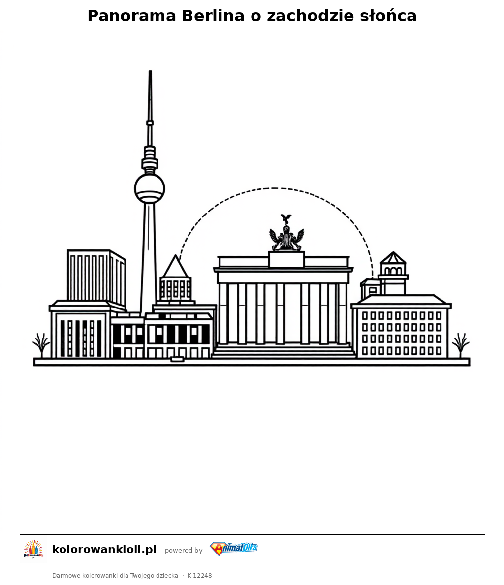 Panorama Berlina o zachodzie slonca — kolorowanka do wydruku dla dzieci
