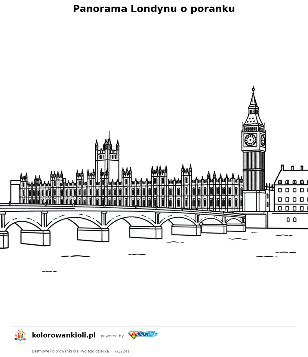 Panorama Londynu o poranku — kolorowanka do wydruku dla dzieci