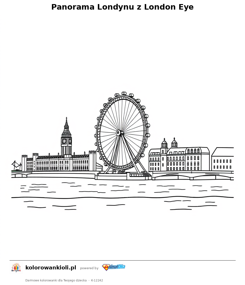 Panorama Londynu z London Eye — kolorowanka do wydruku dla dzieci