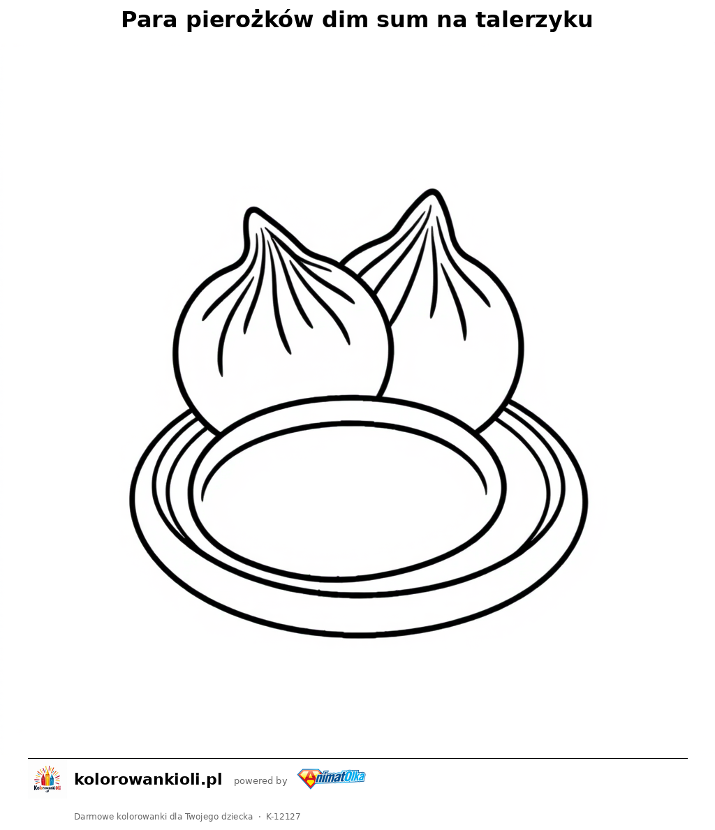 Para pierozkow dim sum na talerzyku — kolorowanka do wydruku dla dzieci