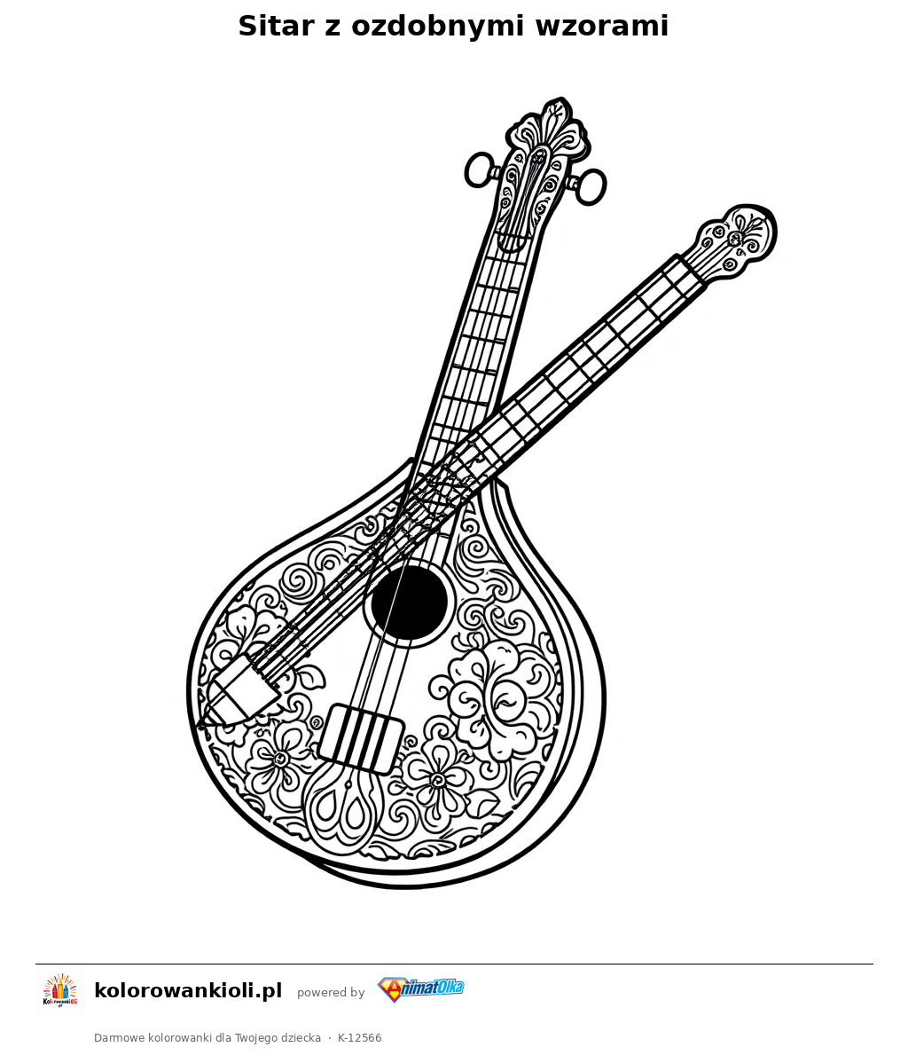 Sitar z ozdobnymi wzorami — kolorowanka do wydruku dla dzieci