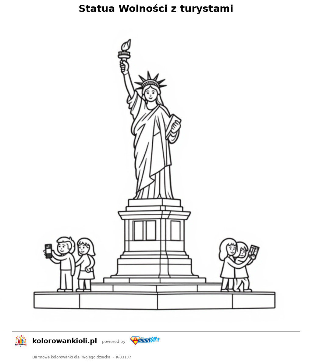 Kolorowanka — Statua Wolności z turystami