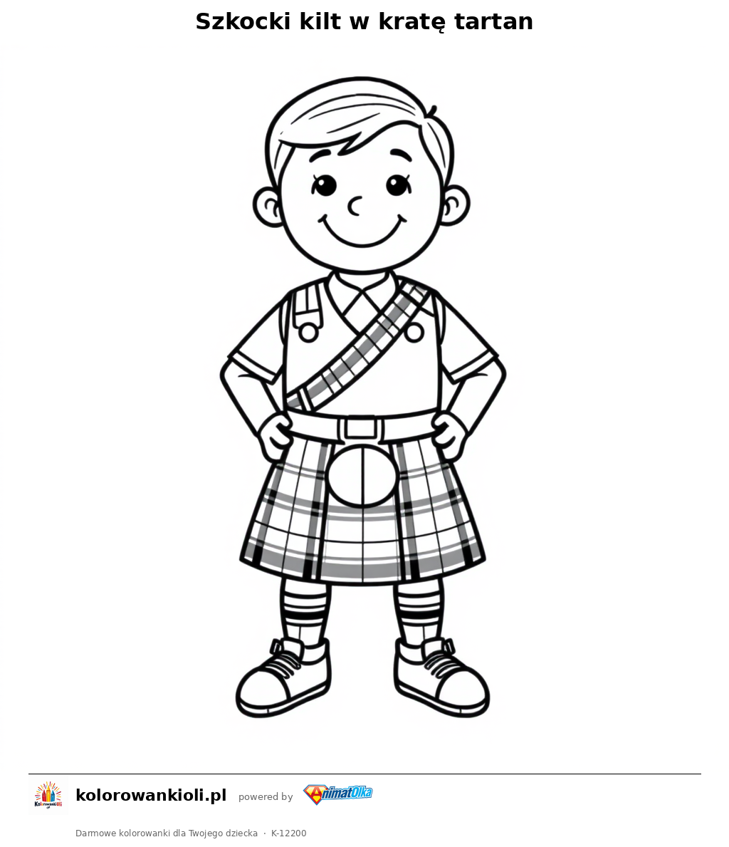 Szkocki kilt w kratę tartan — kolorowanka do wydruku dla dzieci