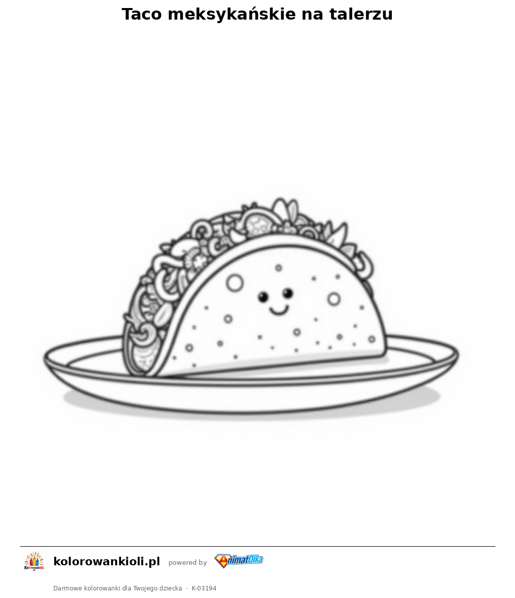 Kolorowanka — Taco meksykańskie na talerzu