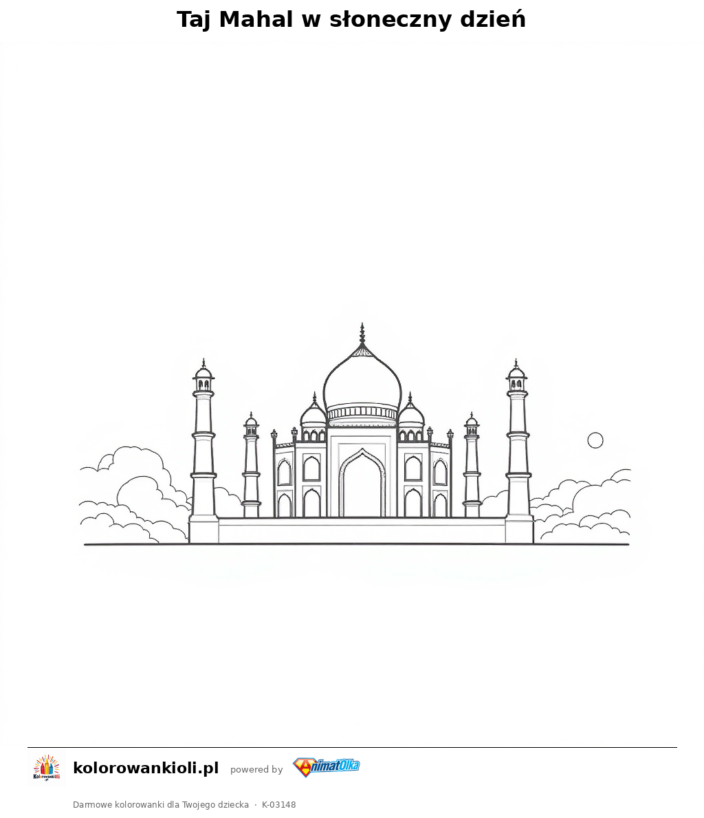 Kolorowanka — Taj Mahal w słoneczny dzień