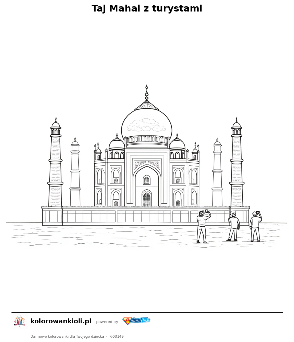 Kolorowanka — Taj Mahal z turystami