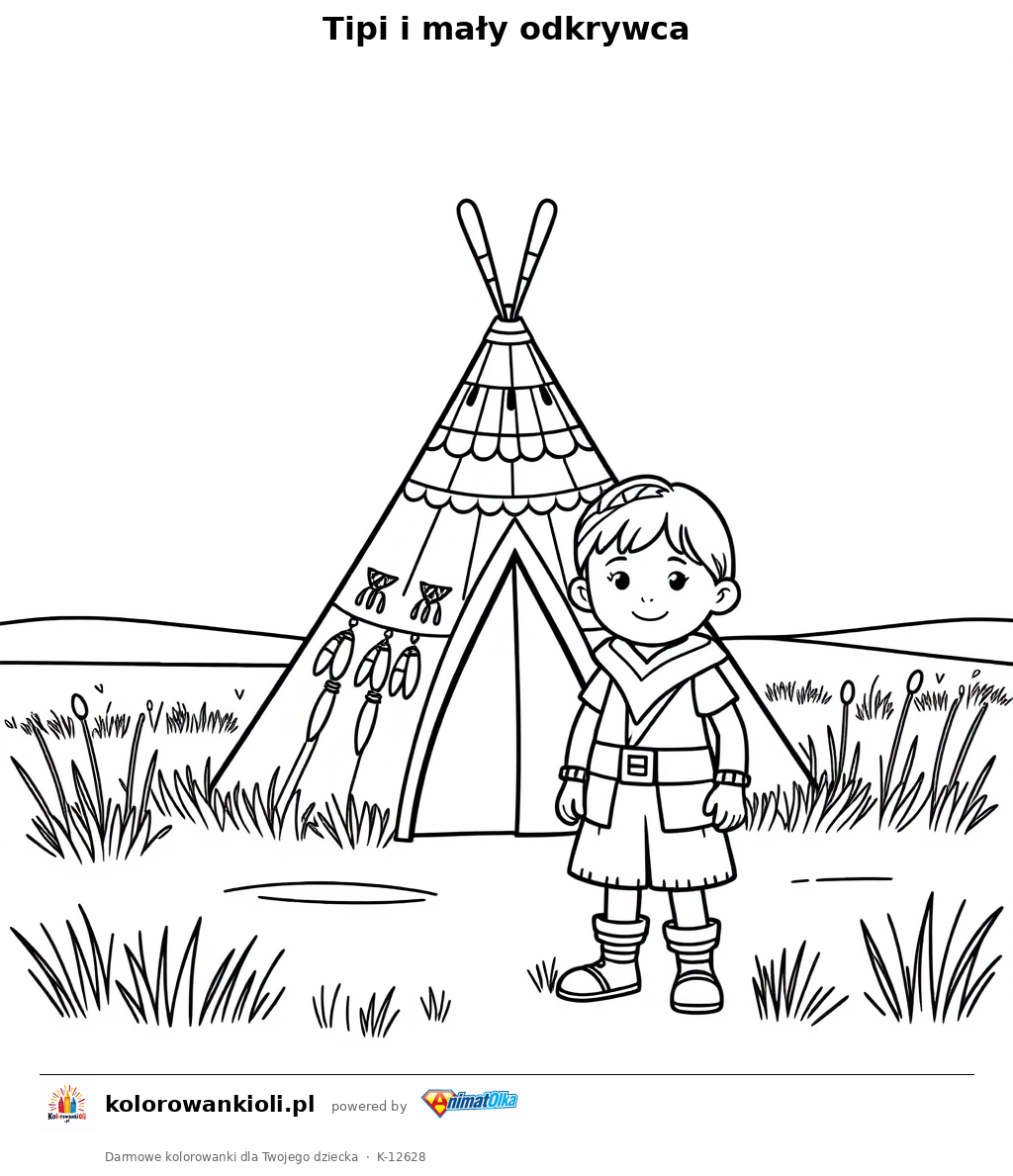 Tipi i mały odkrywca — kolorowanka do wydruku dla dzieci