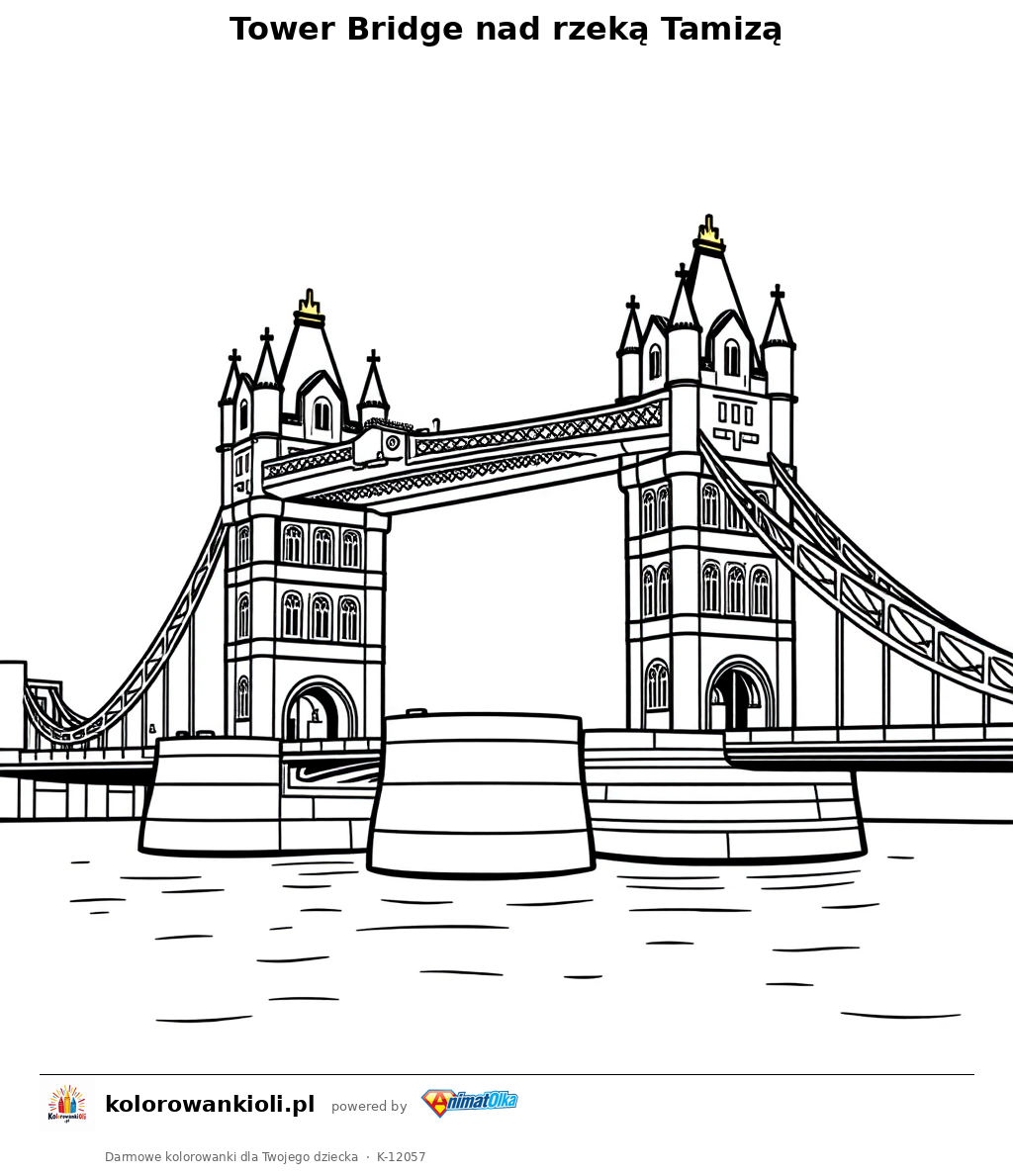 Tower Bridge nad rzeka Tamiza — kolorowanka do wydruku dla dzieci