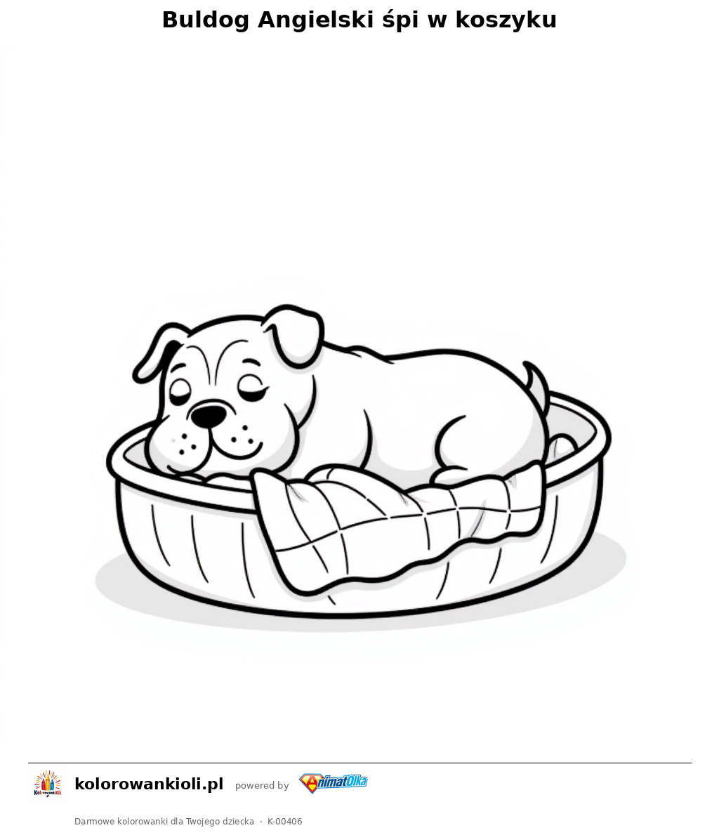 Kolorowanka — Buldog Angielski śpi w koszyku