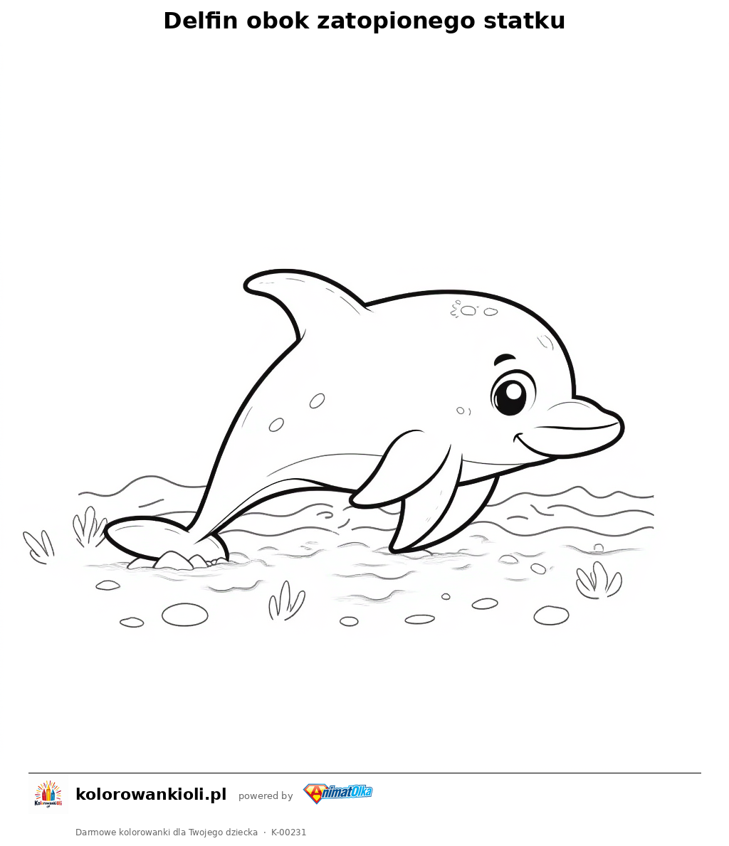 Kolorowanka — Delfin obok zatopionego statku
