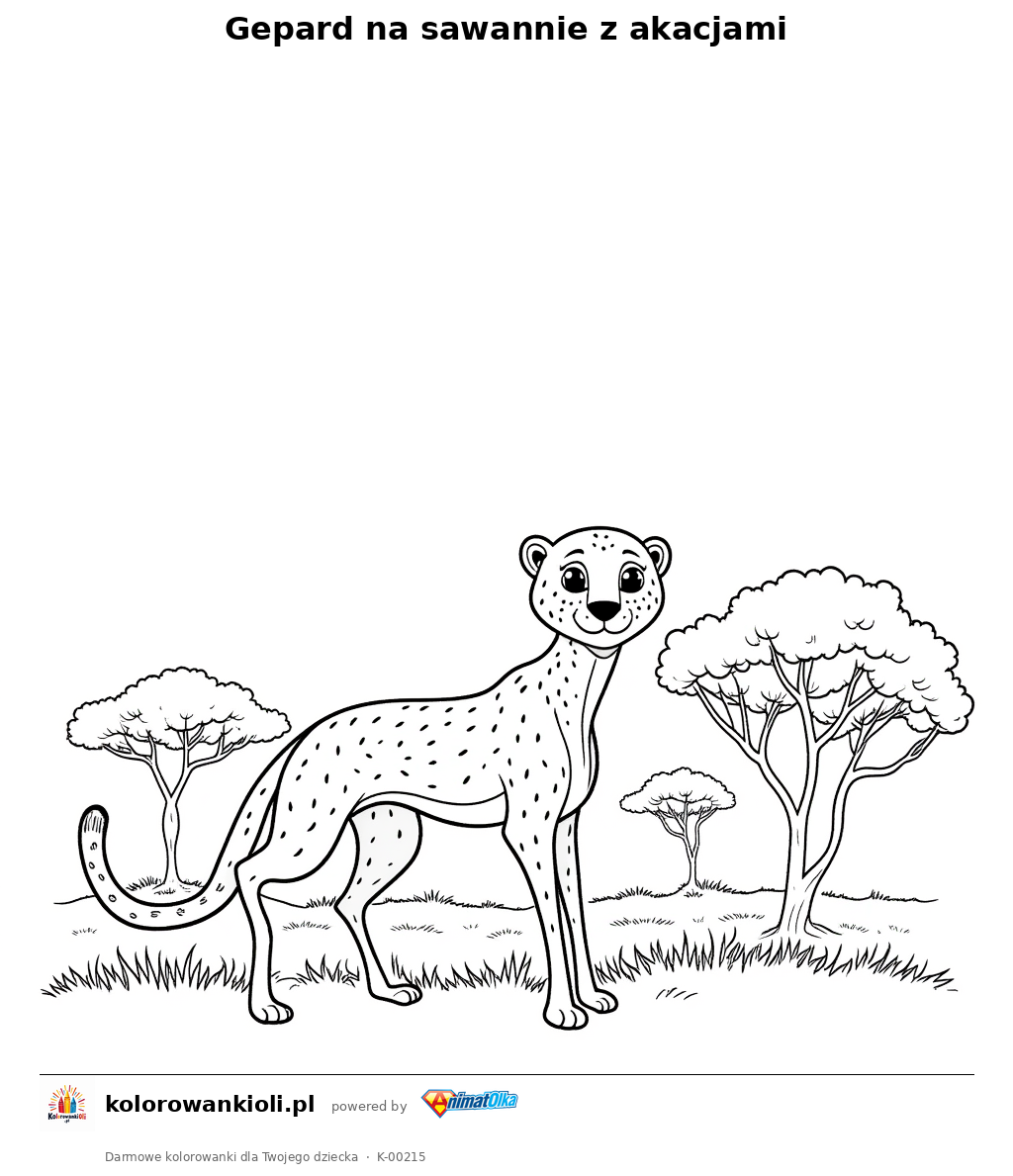 Kolorowanka — Gepard na sawannie z akacjami