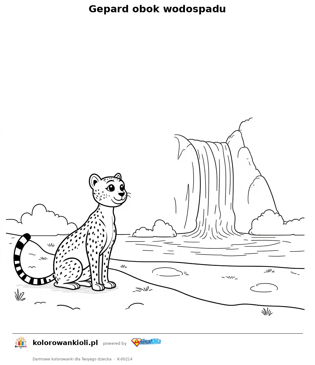 Kolorowanka — Gepard obok wodospadu